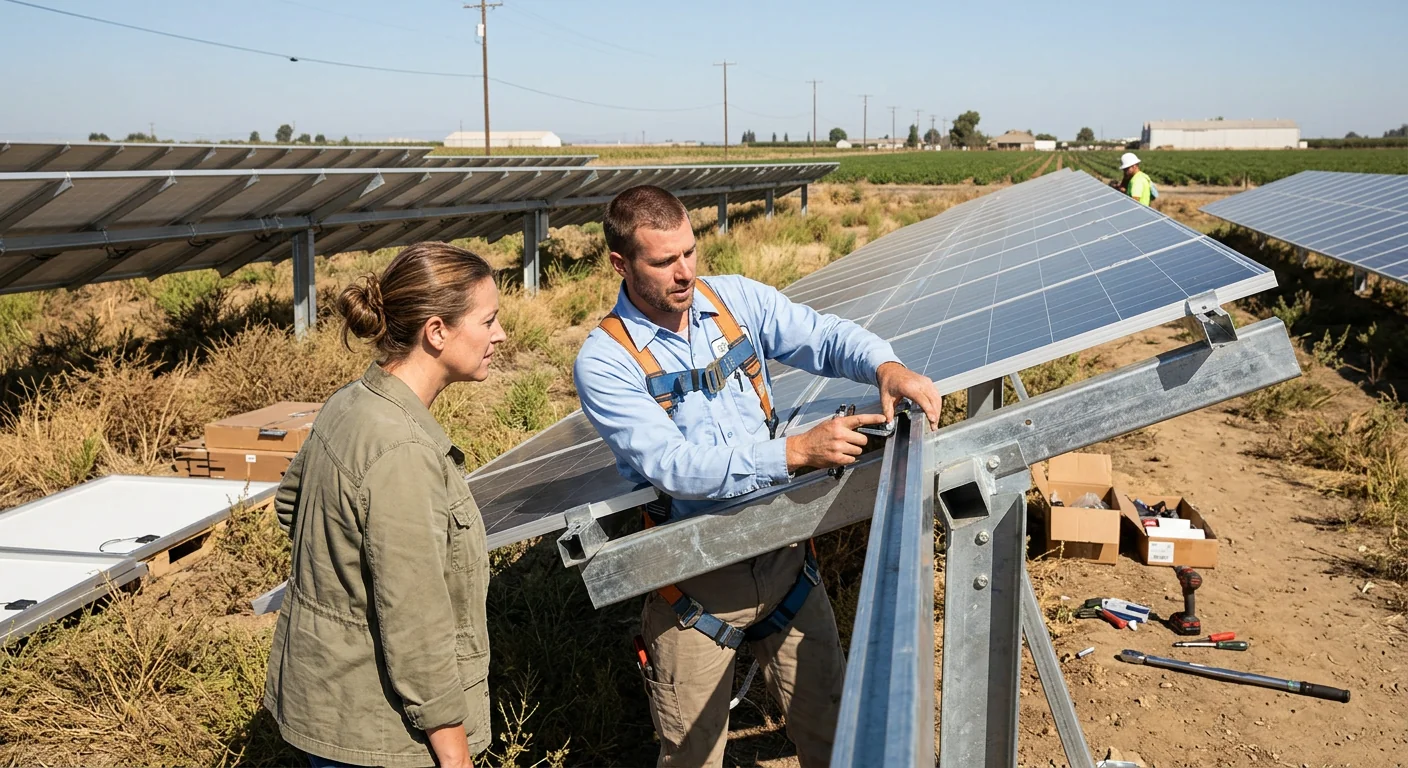 Ground-mount solar array installed at a Modesto agricultural facility