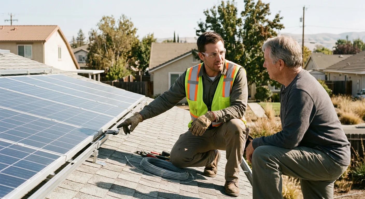 Off grid solar array with battery bank on a rural Modesto property