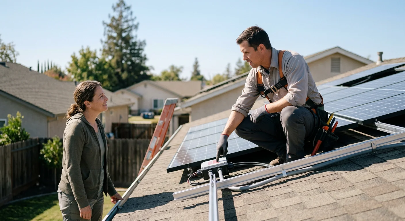 Off grid solar array with battery bank on a rural Modesto property
