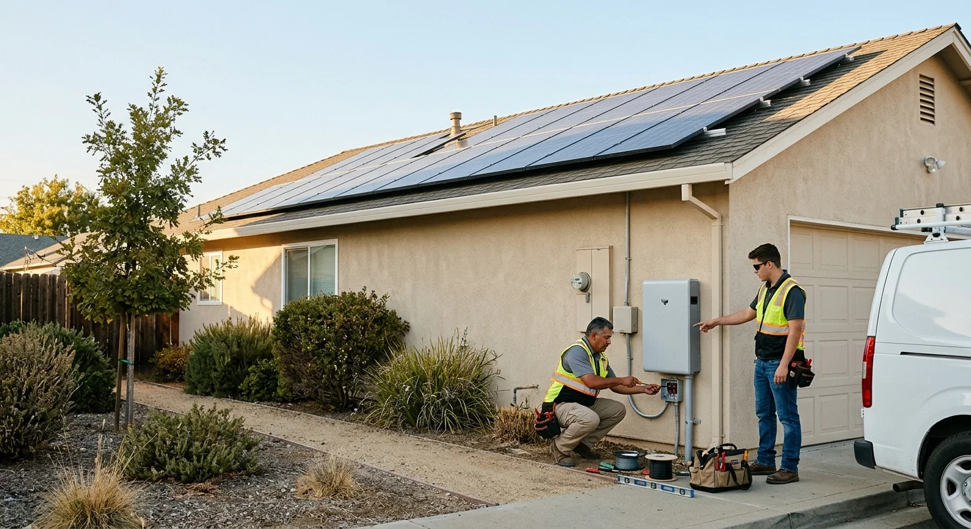Rooftop solar array paired with newly installed home battery in Modesto