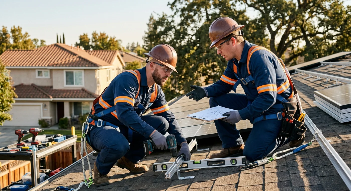 Technician reviewing solar inverter replacement options with a Modesto homeowner