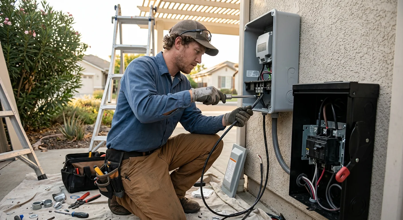Technician wiring an inverter to an upgraded AC disconnect in Modesto
